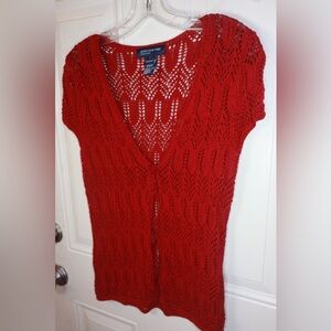 Jones New York Red Short Sleeve Open Knit Sweater Vest SIZE SMALL
